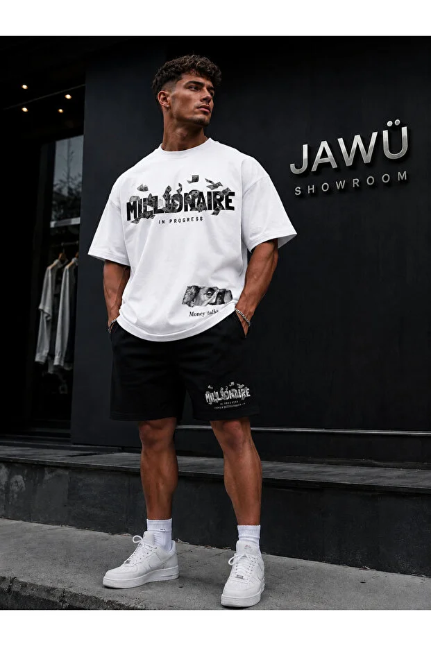 MİLİONARE Baskılı Oversize Premium Pamuklu T-shirt-Şort TAKIM
